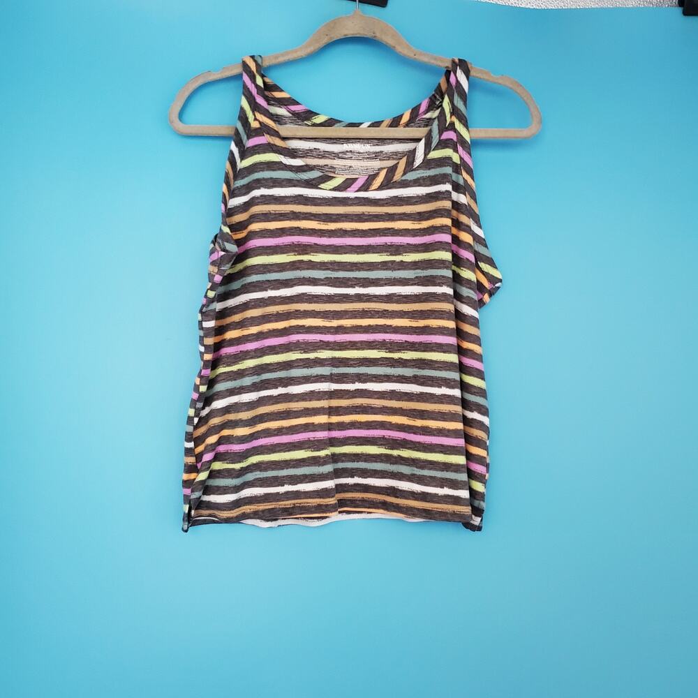 Joyspun Top Size Large Soft Striped Sleeveless Round Neckline